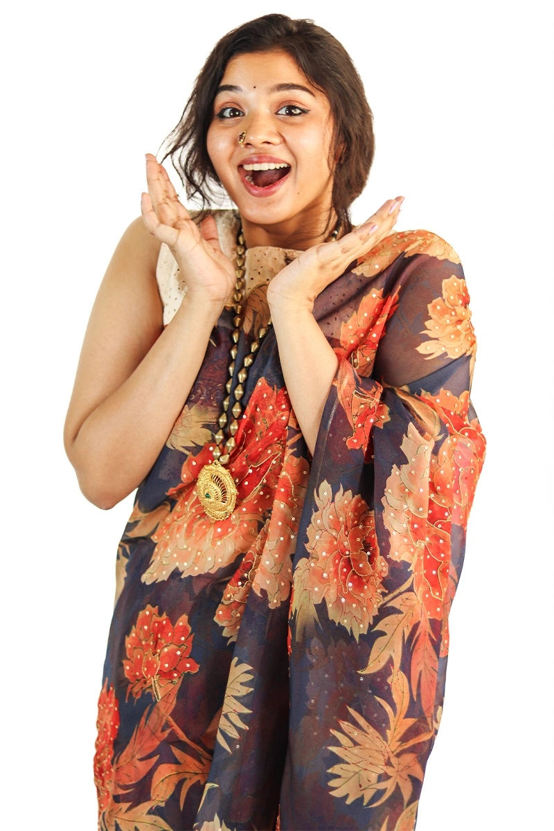 Hand Embroidered Organza Saree