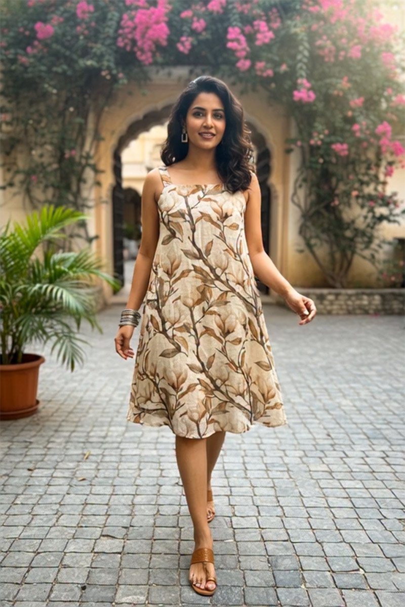 Autumn Branches Linen Dress