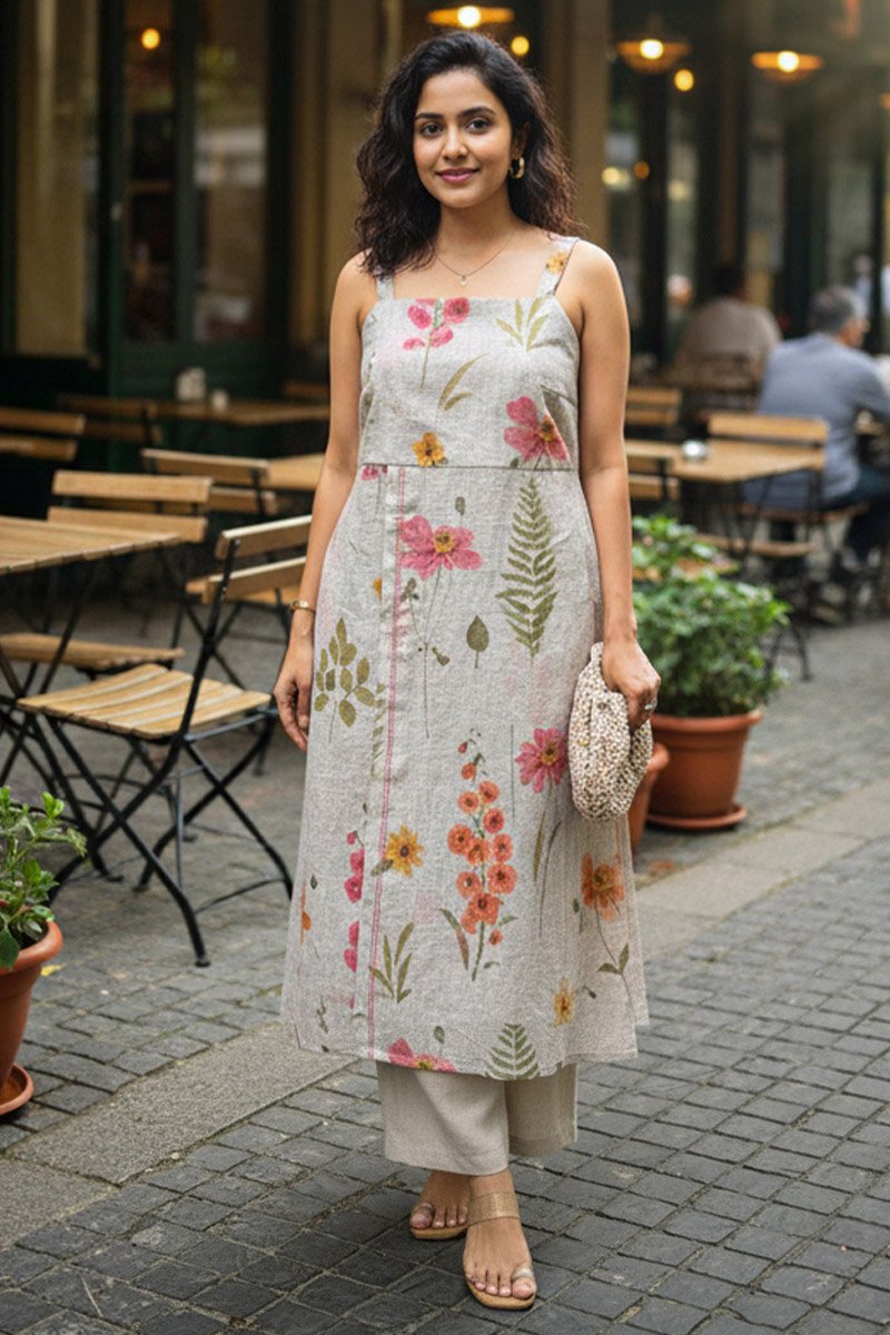 Blossom Meadow Linen Kurta
