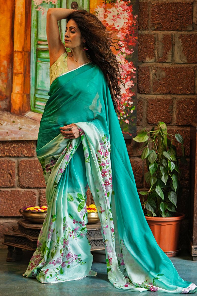 Turquoise Garden Saree